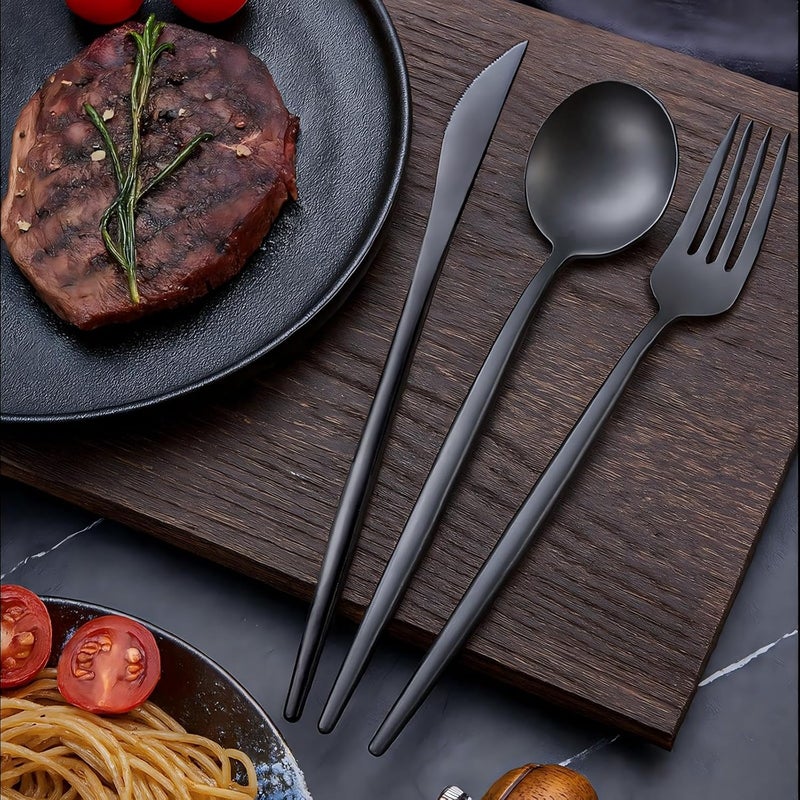 Yozuxan 5-Piece Black Silverware Set, Matte Black Stainless Steel Flatware Utensils, Modern Cutlery Set for 1-2 People, Dishwasher Safe, Matte Finish,Anti-Fingerprint Stainless Steel - Image 2